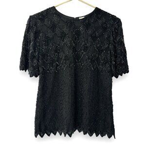 Vintage 80’s Ann Taylor Silk Beaded Scalloped Edge Blouse